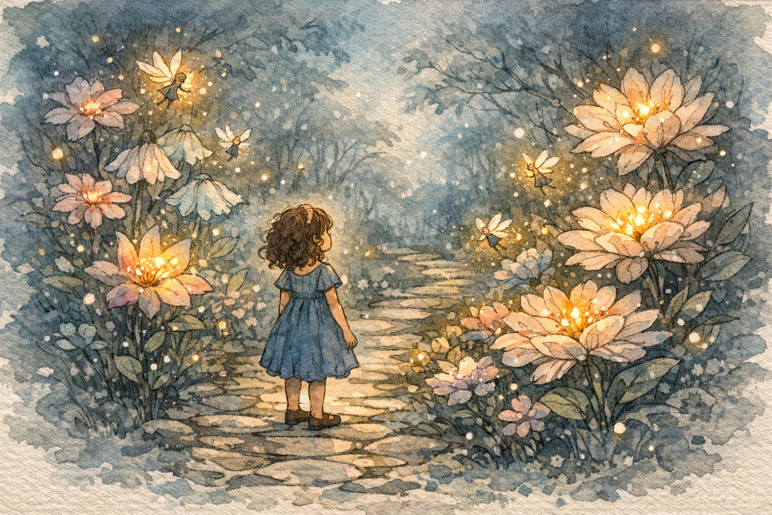 Magical garden with fairies